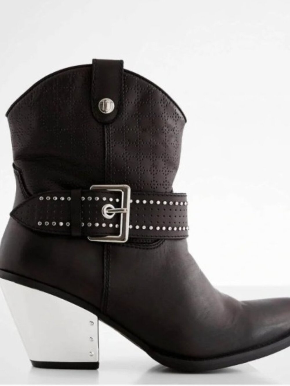 DINGO “Backstage” Black Leather Western Ankle Boot - Mirrored Heel Size 10